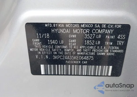 2019 Hyundai Accent Se из США, поврежденный, VIN 3KPC24A35KE064875